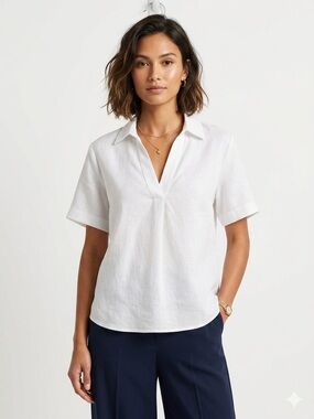 BANANA REPUBLIC WHITE LINEN BLEND RELAXED BUTTON DOWN SHIRT SMALL
